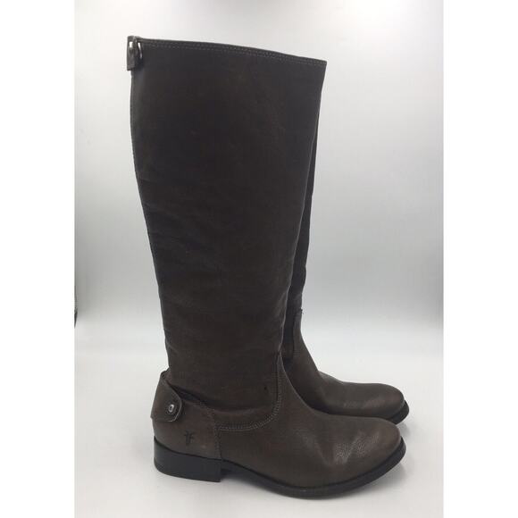 Frye 76430 Melissa 2 Button Zip Knee High Tall Brown Leather Riding Boots Sz 6.5 - Picture 2 of 7